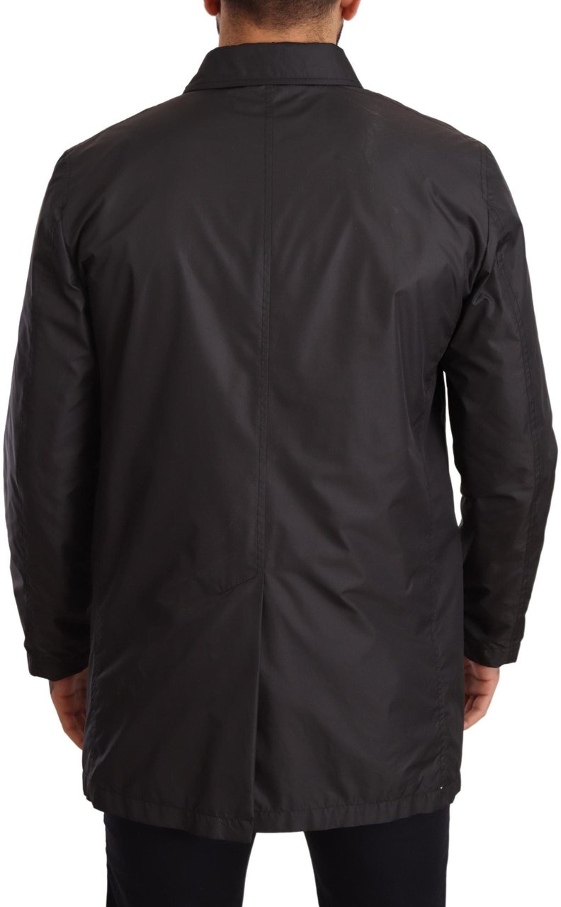 Dolce & Gabbana Black Polyester Mens Trench Coat Jacket Zwart