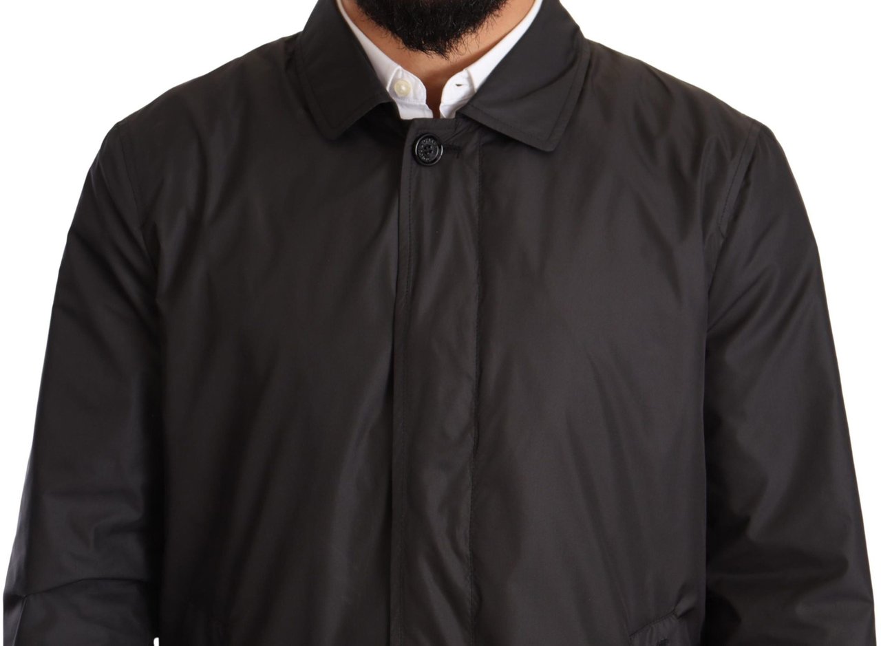 Dolce & Gabbana Black Polyester Mens Trench Coat Jacket Zwart