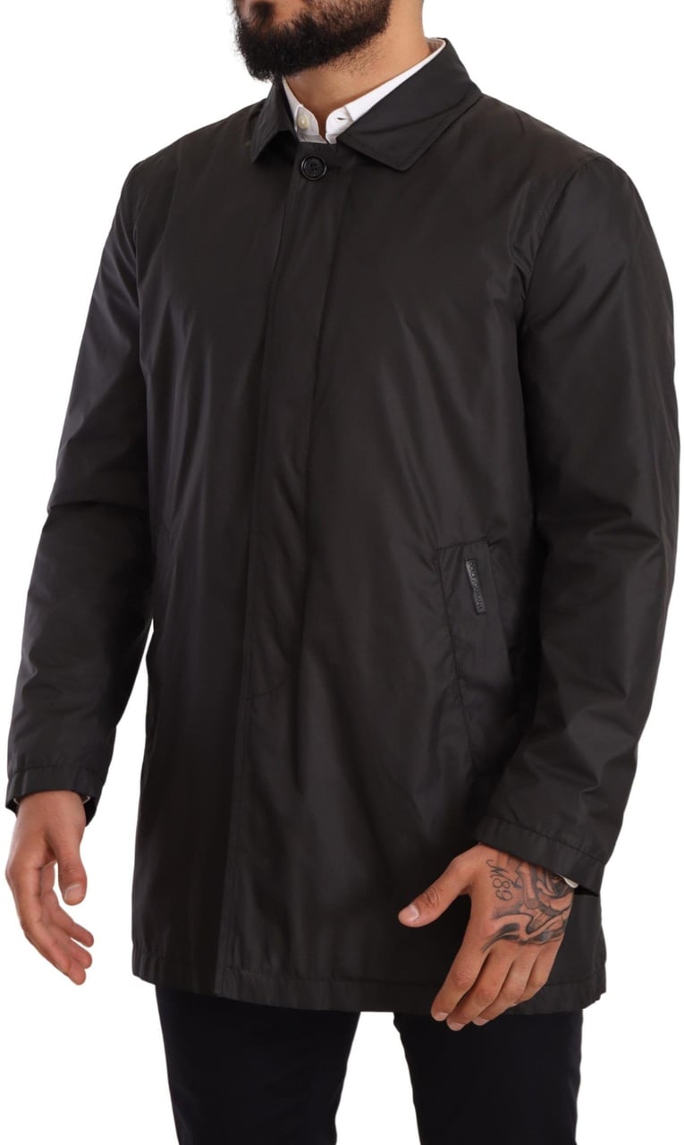 Dolce & Gabbana Black Polyester Mens Trench Coat Jacket Zwart