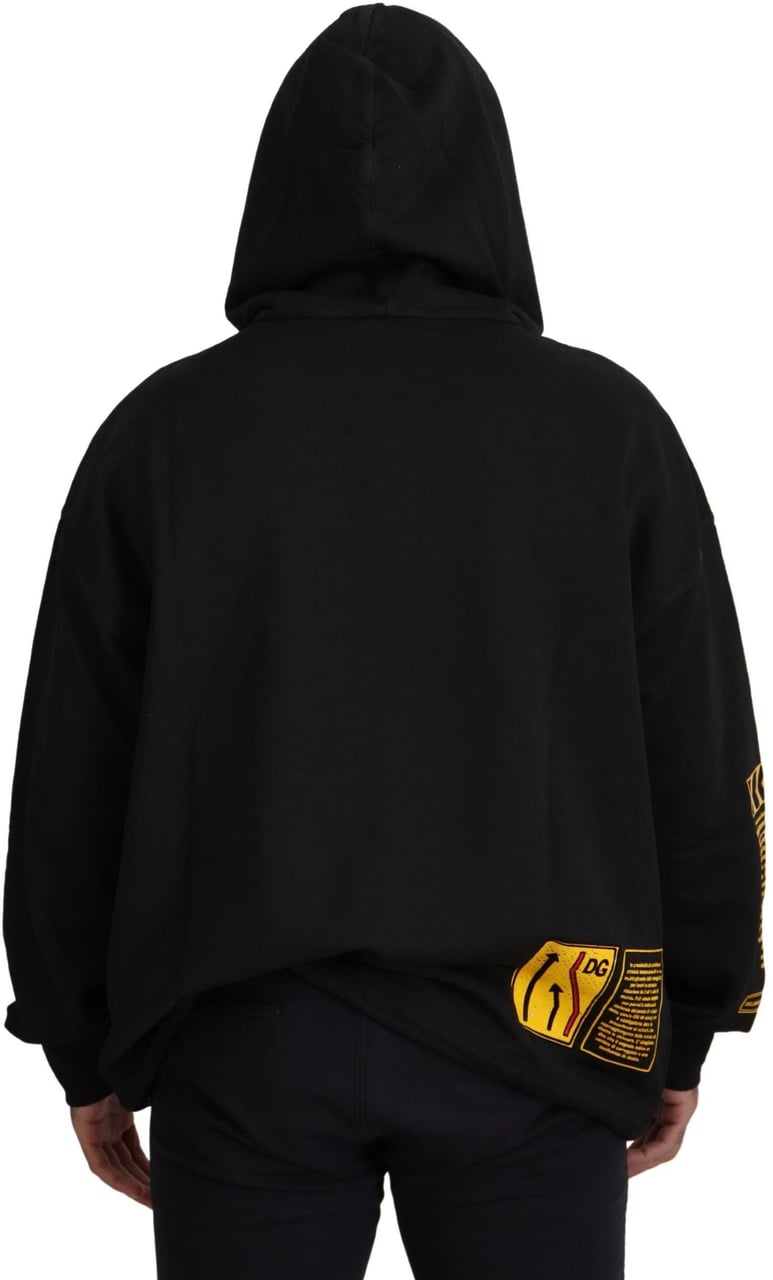 Dolce & Gabbana Black Cotton Hooded DG Shield Pullover Sweater Zwart