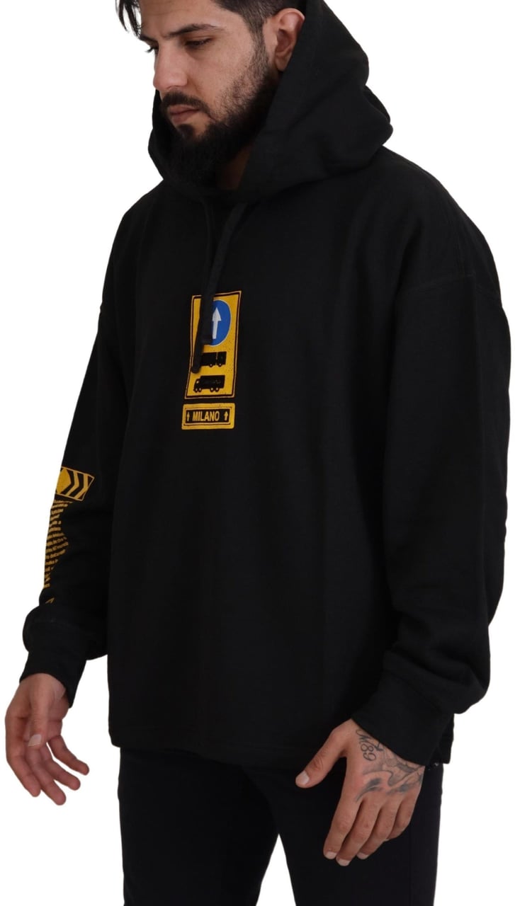 Dolce & Gabbana Black Cotton Hooded DG Shield Pullover Sweater Zwart
