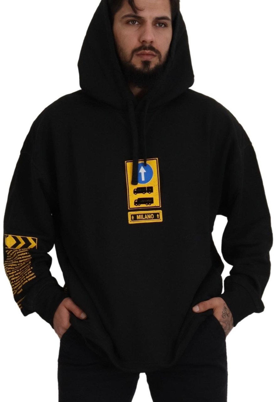 Dolce & Gabbana Black Cotton Hooded DG Shield Pullover Sweater Zwart