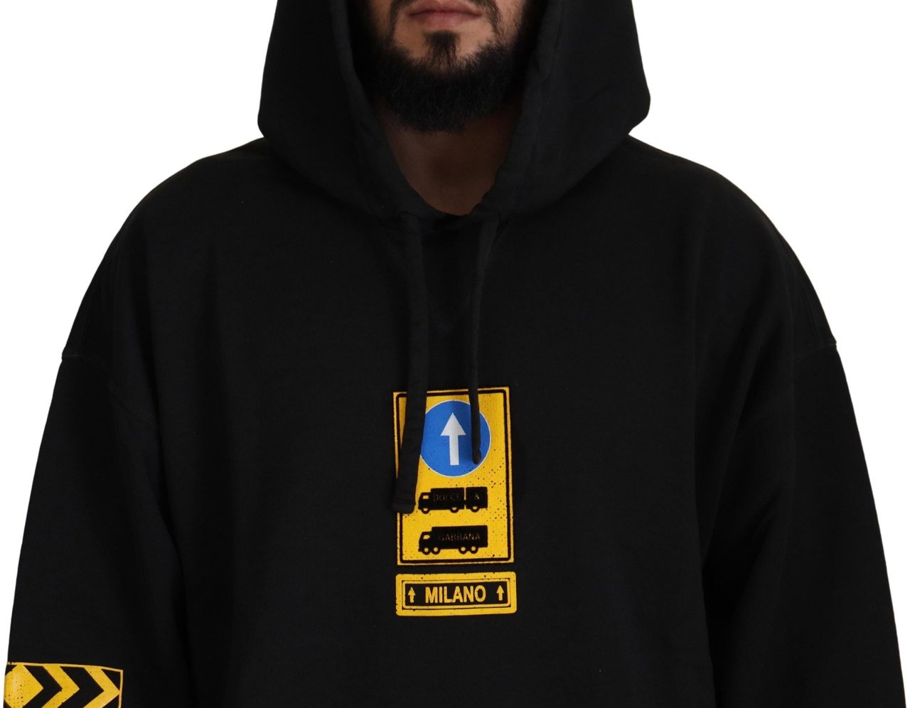 Dolce & Gabbana Black Cotton Hooded DG Shield Pullover Sweater Zwart