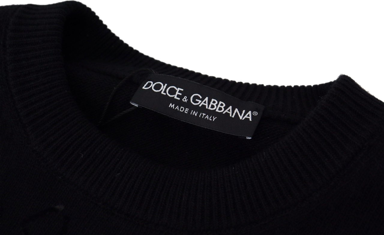 Dolce & Gabbana Black Wool Logo Pattern Crewneck Pullover Sweater Zwart