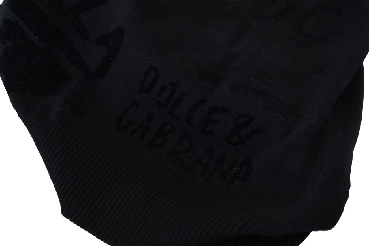 Dolce & Gabbana Black Wool Logo Pattern Crewneck Pullover Sweater Zwart