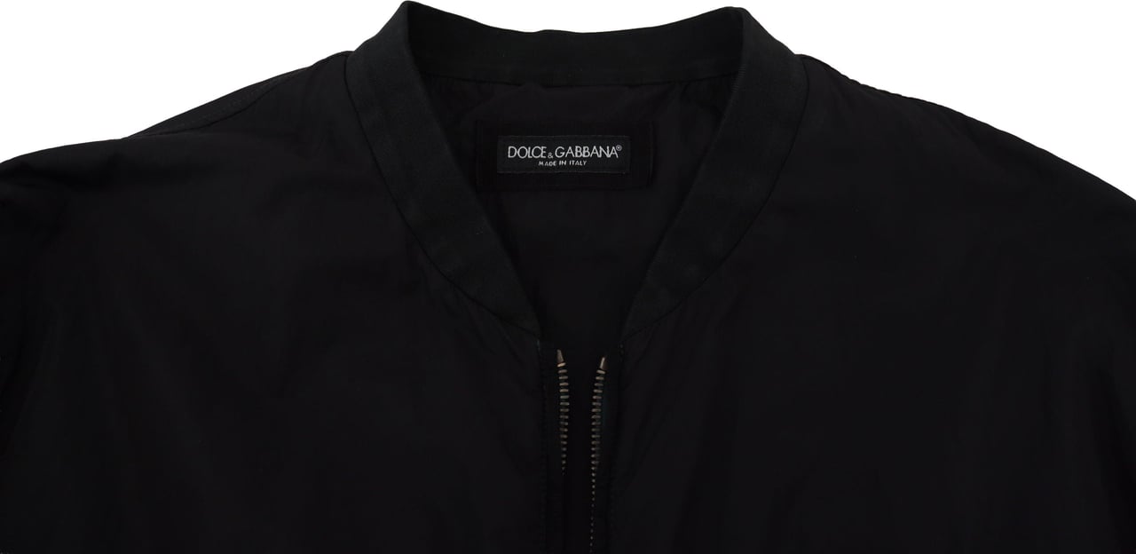 Dolce & Gabbana Black Nylon Logo Bomber Zipper Jacket Zwart