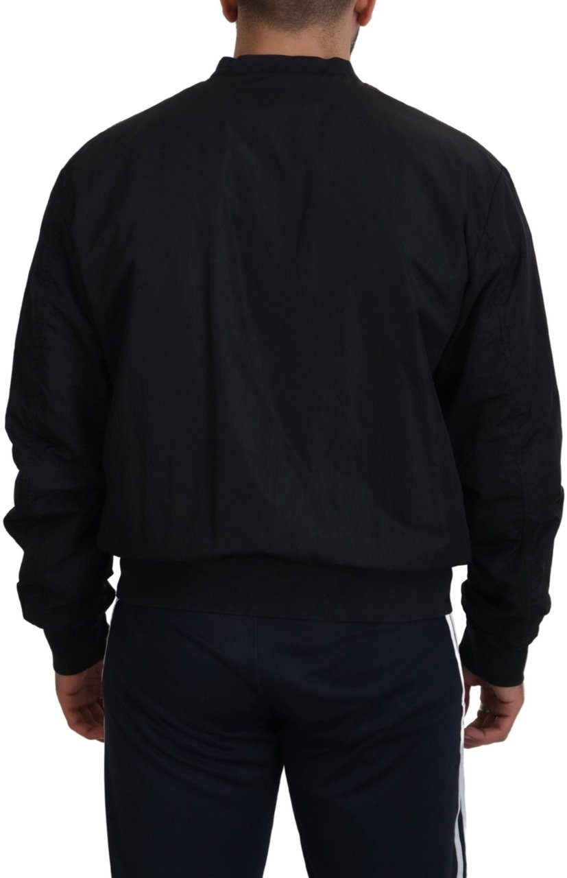Dolce & Gabbana Black Nylon Logo Bomber Zipper Jacket Zwart