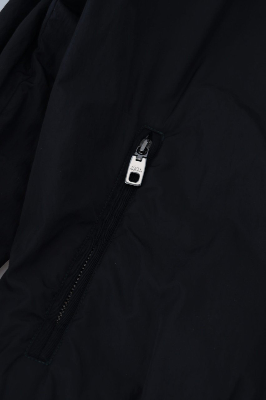 Dolce & Gabbana Black Nylon Logo Bomber Zipper Jacket Zwart