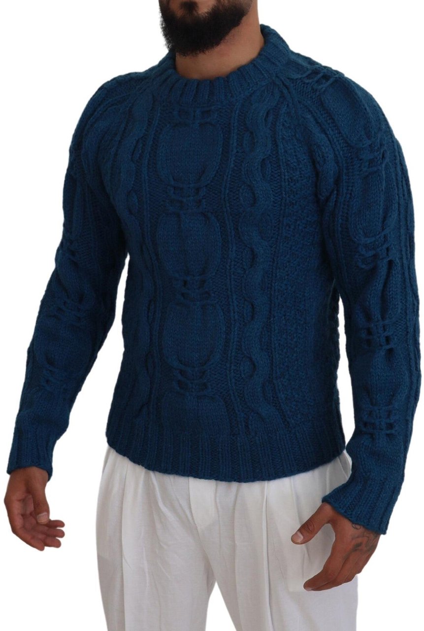 Dolce & Gabbana Blue Knitted Wool Alpaca Pullover Sweater Blauw