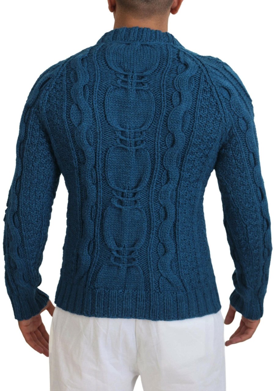 Dolce & Gabbana Blue Knitted Wool Alpaca Pullover Sweater Blauw