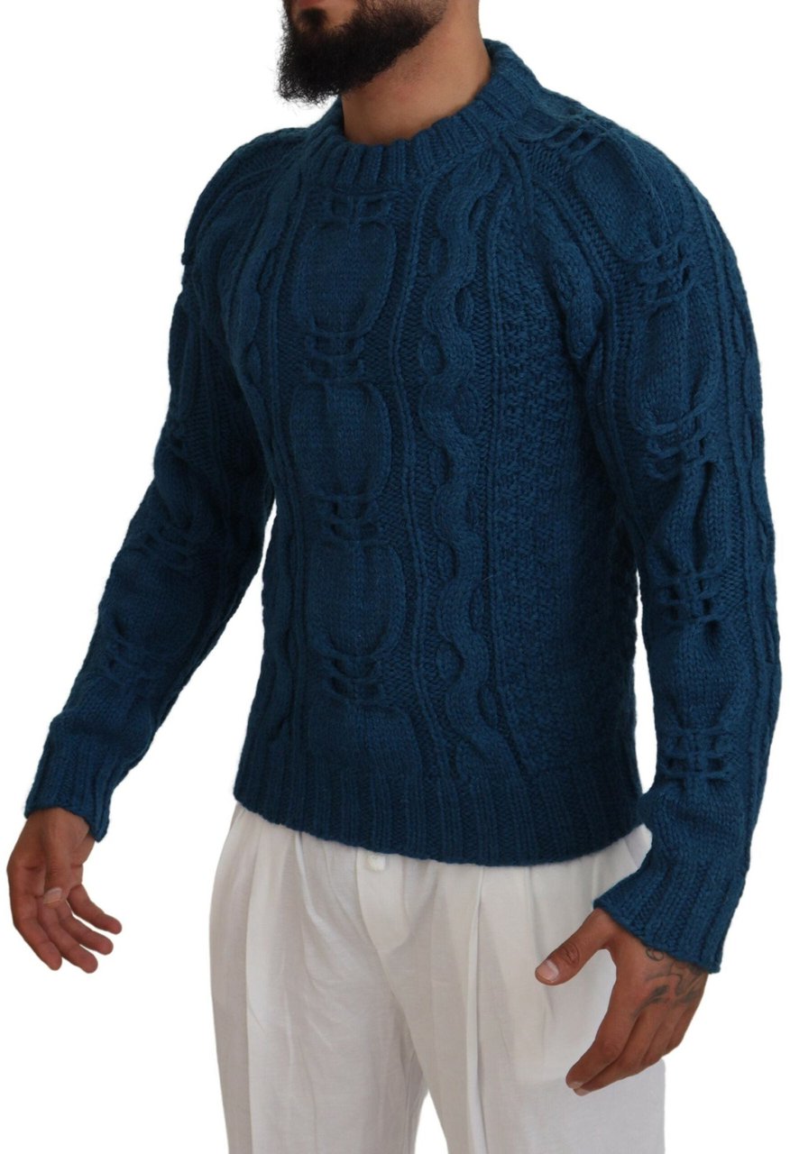 Dolce & Gabbana Blue Knitted Wool Alpaca Pullover Sweater Blauw