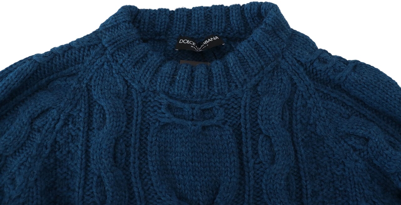 Dolce & Gabbana Blue Knitted Wool Alpaca Pullover Sweater Blauw