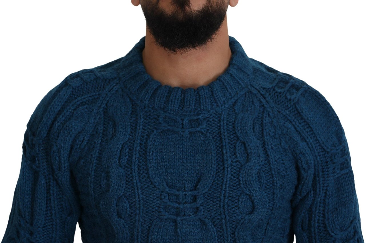 Dolce & Gabbana Blue Knitted Wool Alpaca Pullover Sweater Blauw