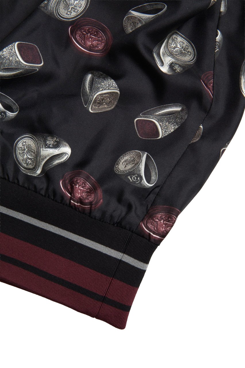 Dolce & Gabbana Black Ring Print Silk Crewneck Sweater Zwart