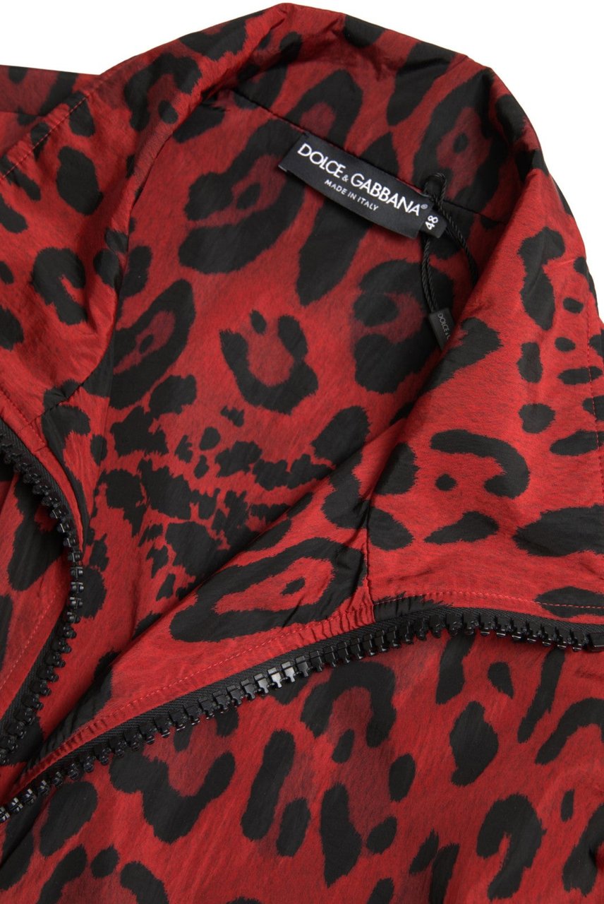 Dolce & Gabbana Red Leopard Nylon Full Zip Sweater Zwart