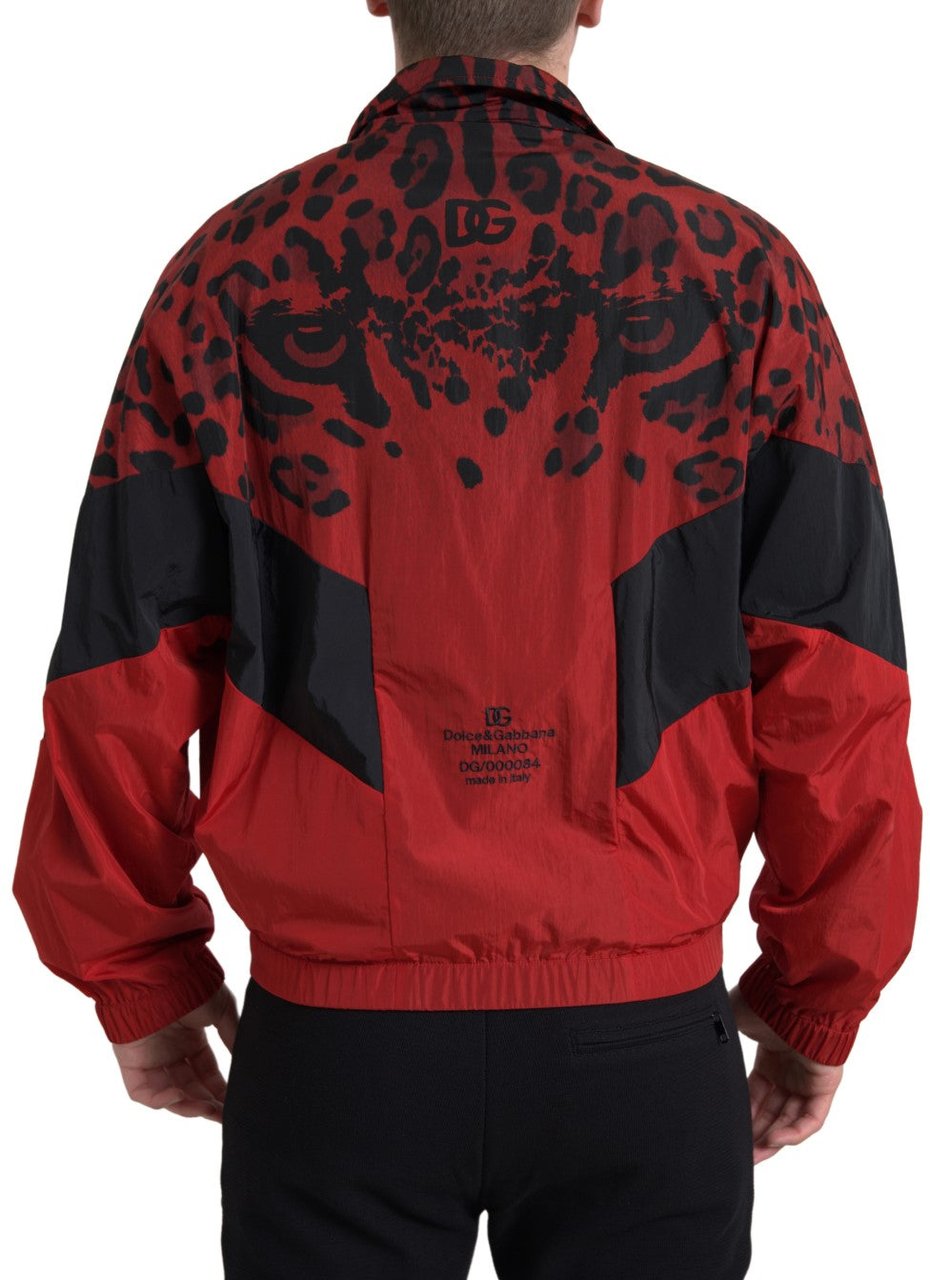 Dolce & Gabbana Red Leopard Nylon Full Zip Sweater Zwart