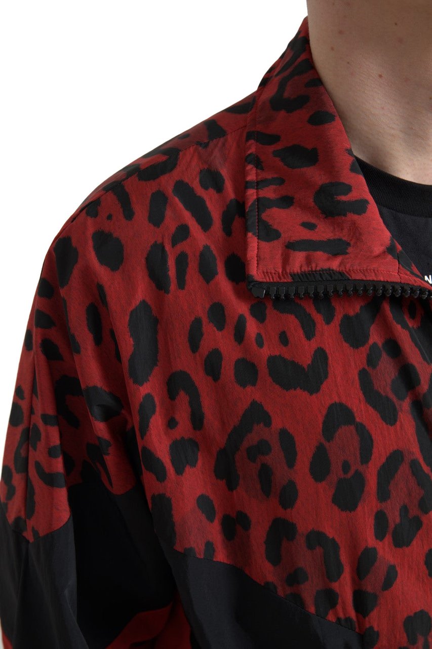 Dolce & Gabbana Red Leopard Nylon Full Zip Sweater Zwart