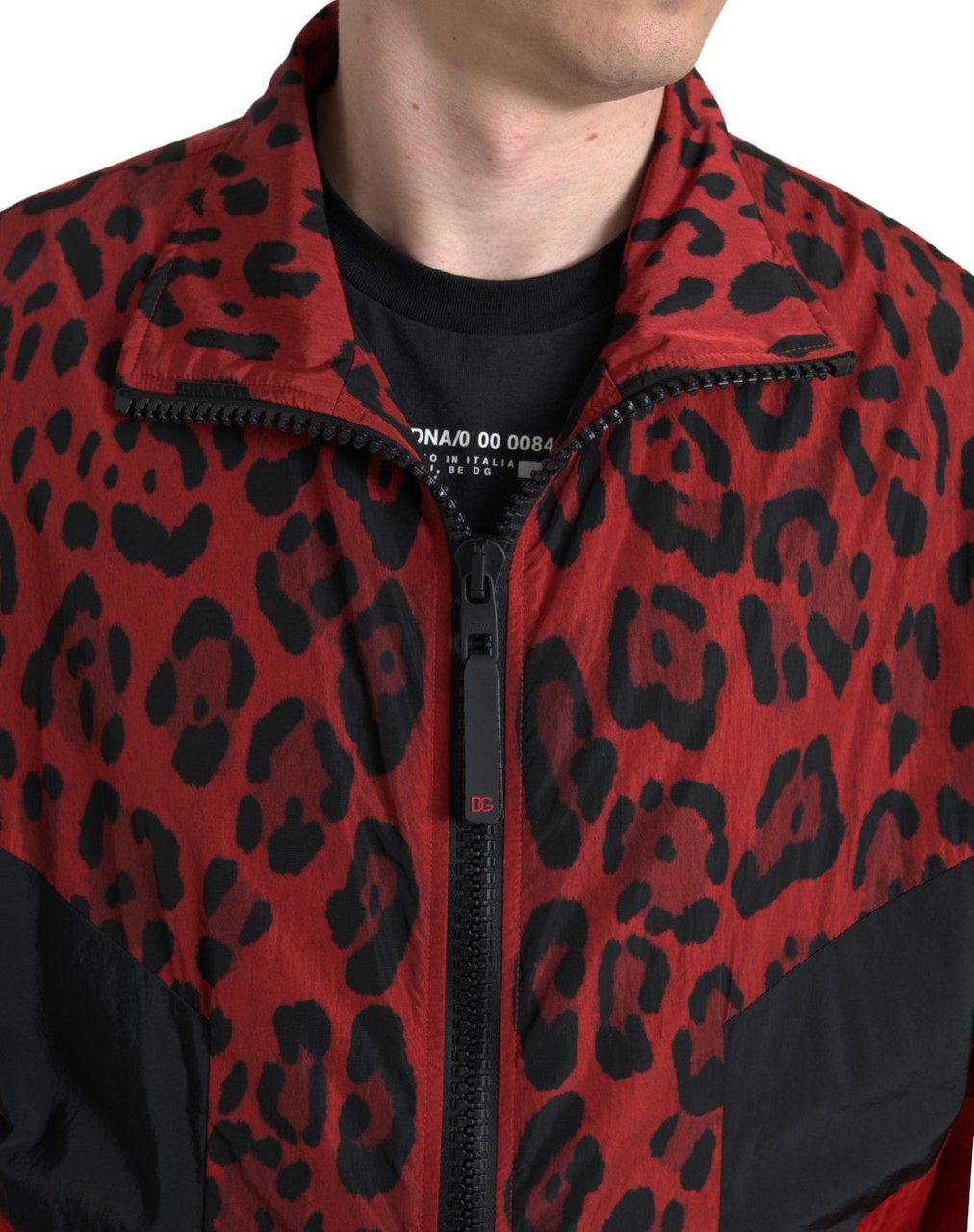 Dolce & Gabbana Red Leopard Nylon Full Zip Sweater Zwart