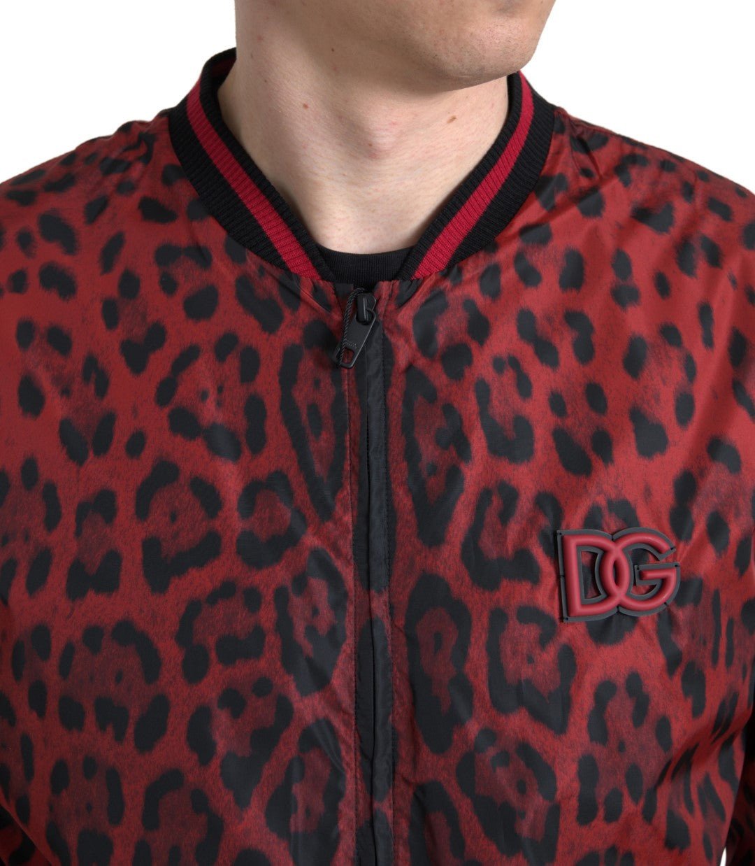 Dolce & Gabbana Red Leopard Bomber Short Coat Jacket Rood