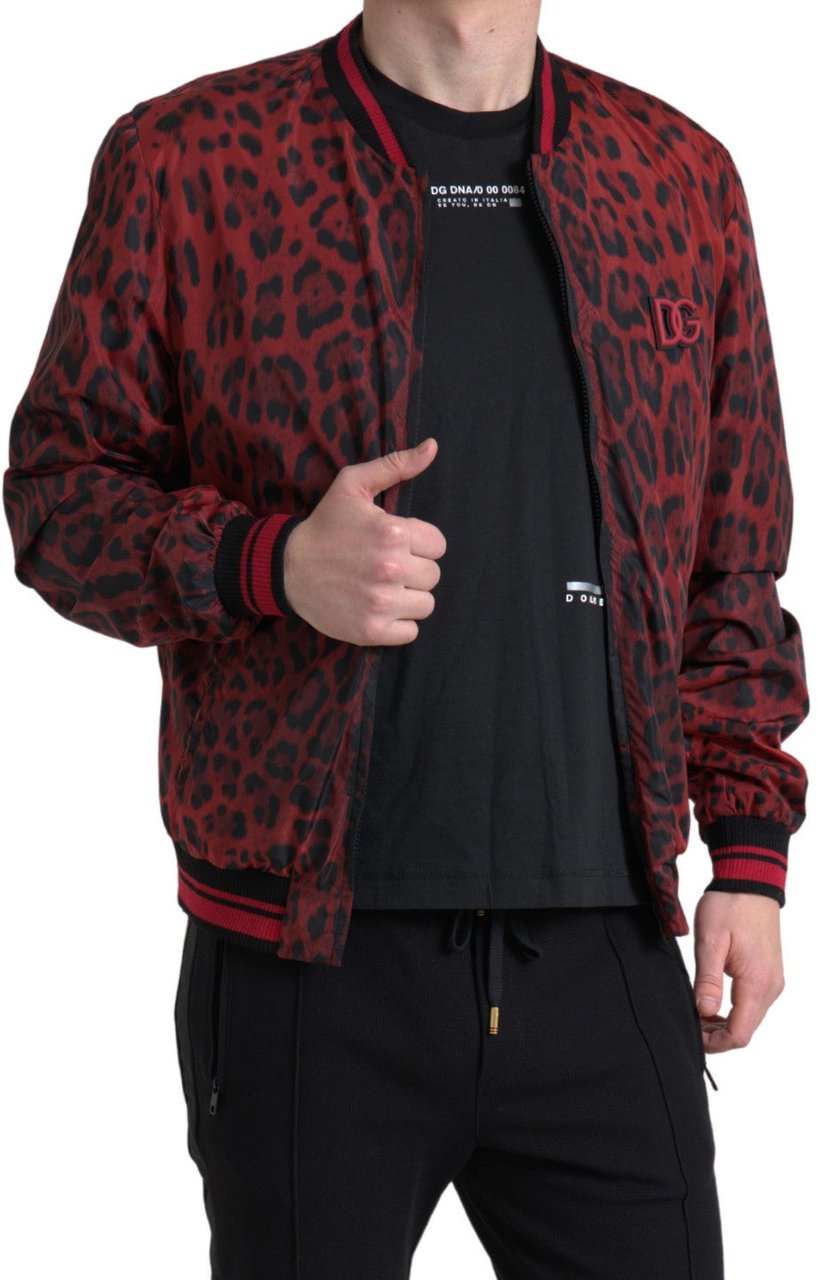 Dolce & Gabbana Red Leopard Bomber Short Coat Jacket Rood