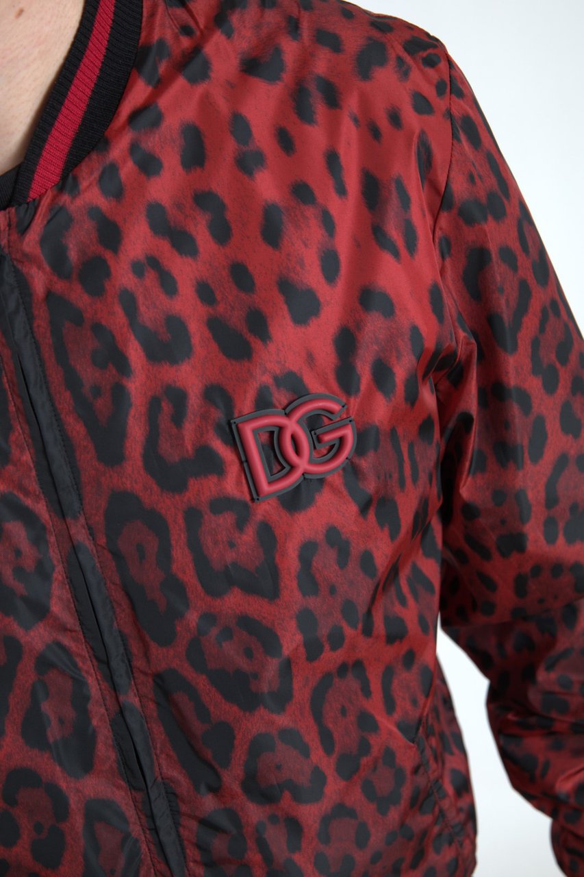 Dolce & Gabbana Red Leopard Bomber Short Coat Jacket Rood