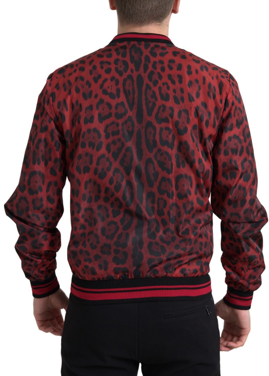Dolce & Gabbana Red Leopard Bomber Short Coat Jacket Rood