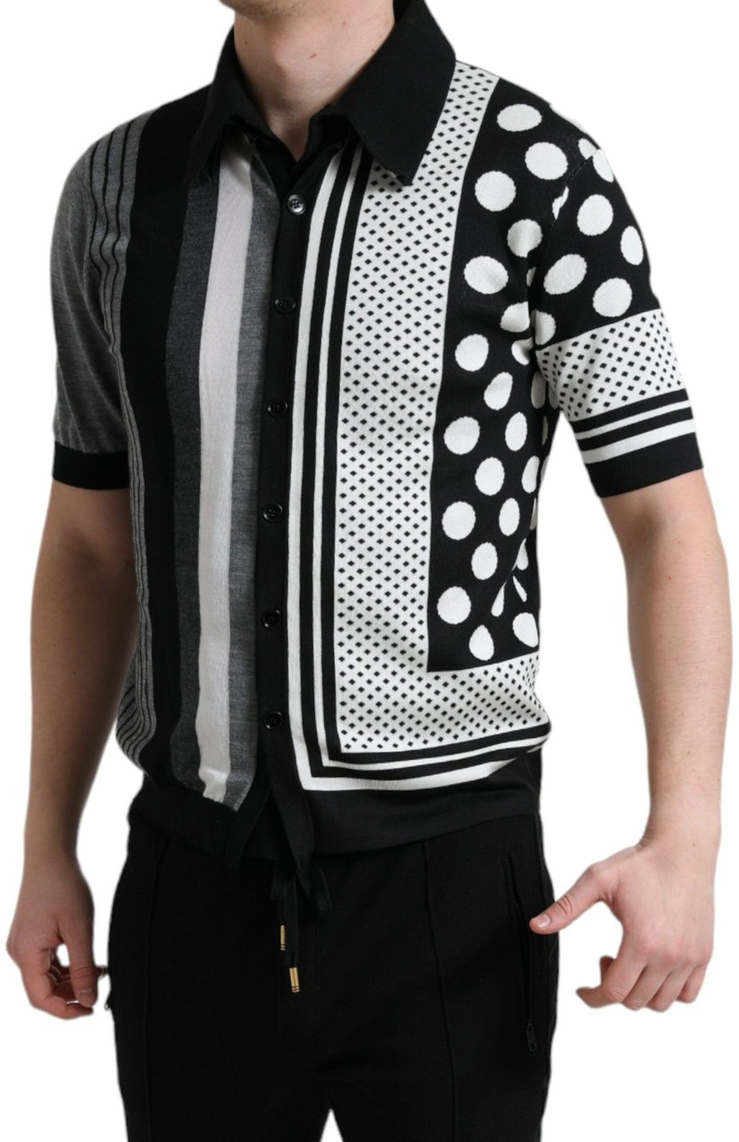 Dolce & Gabbana Black White Jumper Cardigan Polo Sweater Zwart