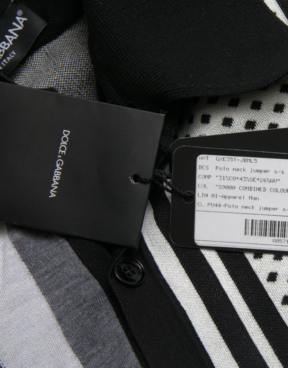 Dolce & Gabbana Black White Jumper Cardigan Polo Sweater Zwart