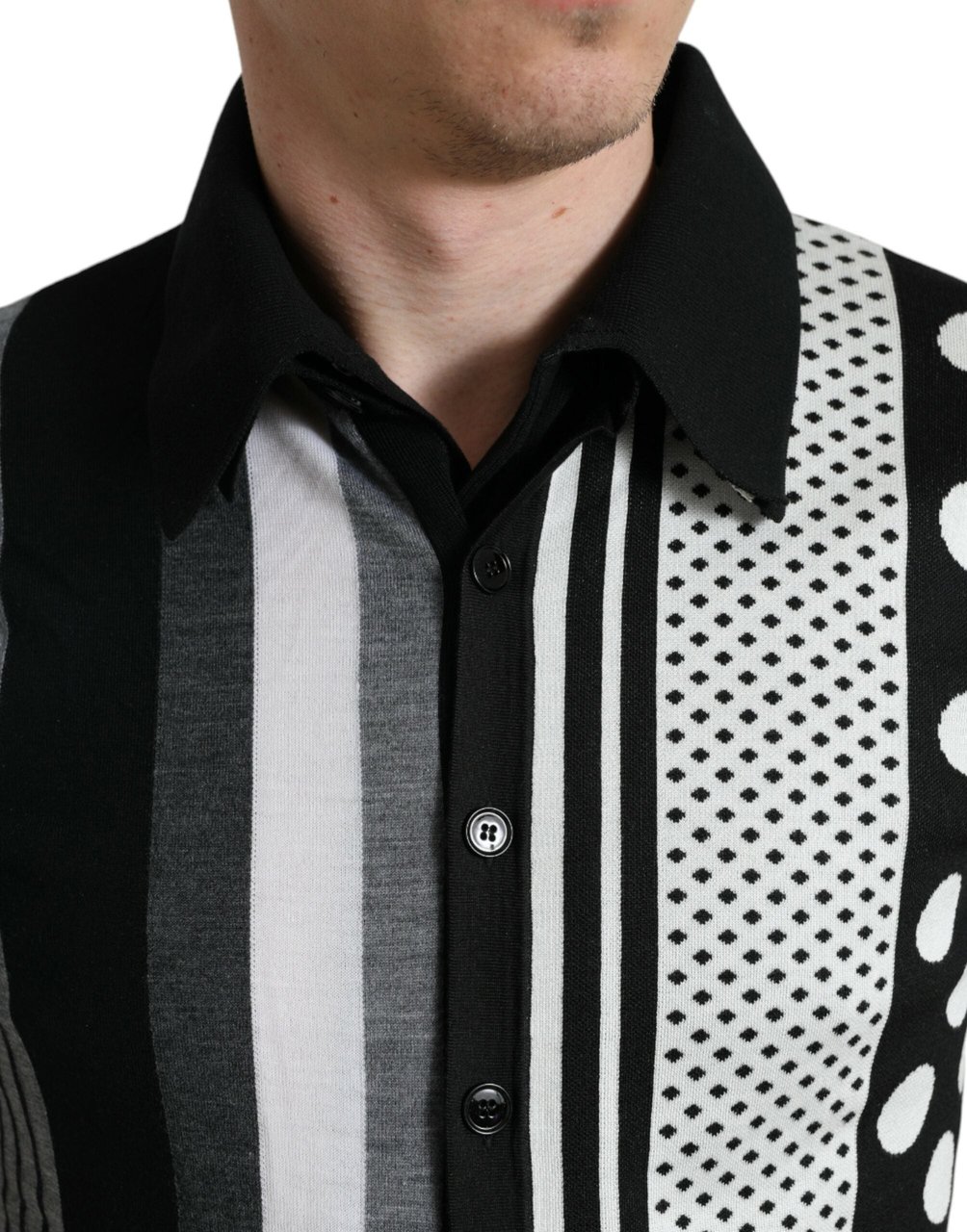Dolce & Gabbana Black White Jumper Cardigan Polo Sweater Zwart