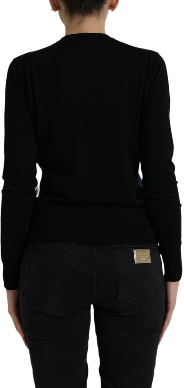 Dolce & Gabbana Black Bird Wool Long Sleeve Cardigan Sweater Zwart