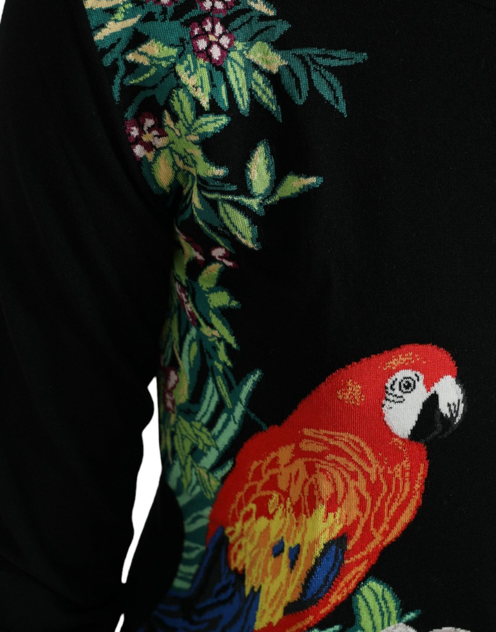 Dolce & Gabbana Black Bird Wool Long Sleeve Cardigan Sweater Zwart