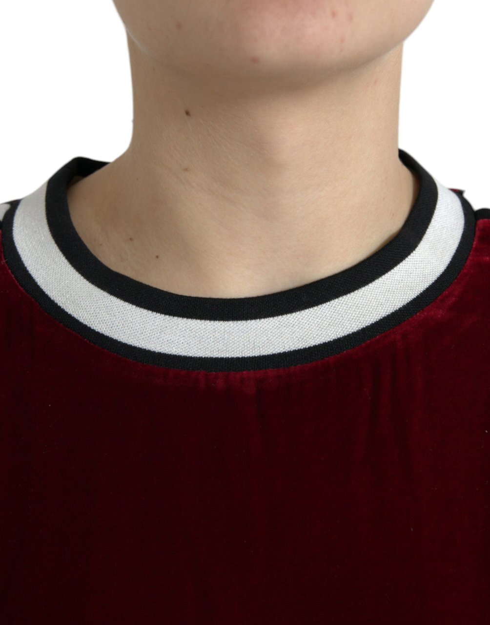 Dolce & Gabbana Bordeaux Velvet Round Neck Pullover Sweater Divers