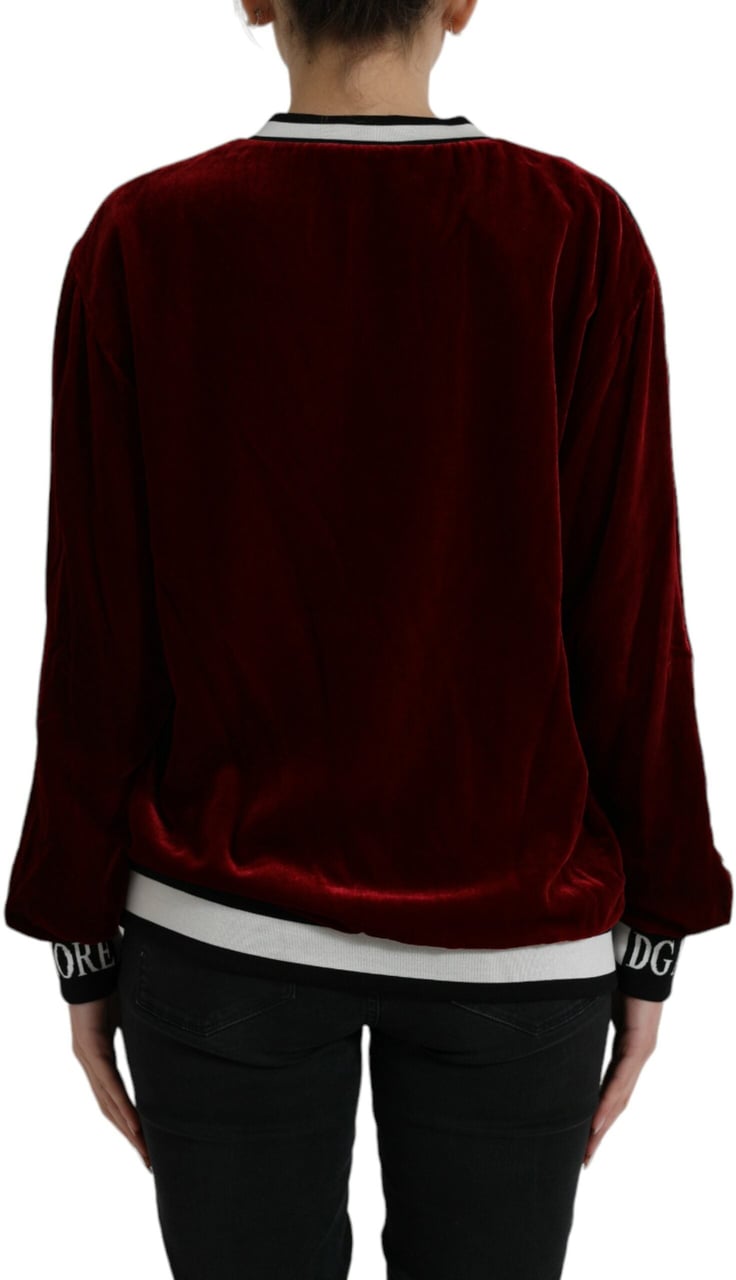 Dolce & Gabbana Bordeaux Velvet Round Neck Pullover Sweater Divers