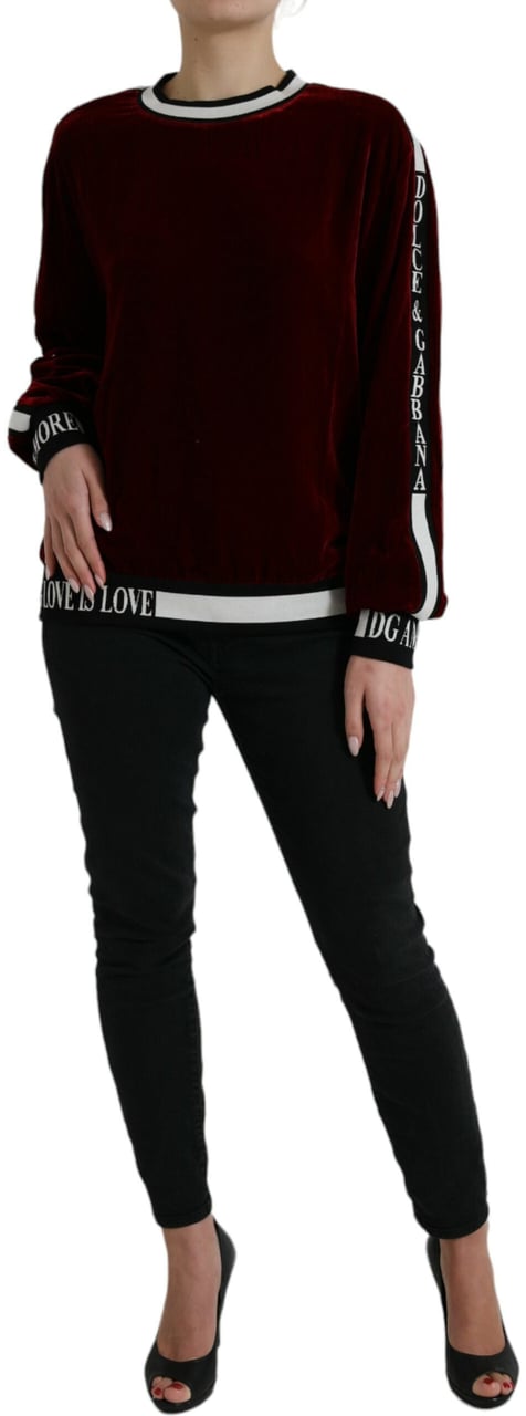 Dolce & Gabbana Bordeaux Velvet Round Neck Pullover Sweater Divers