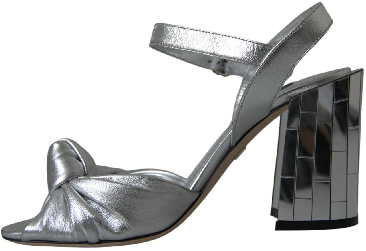 Dolce & Gabbana Silver Lambskin Leather Heels Sandals Shoes Zilver