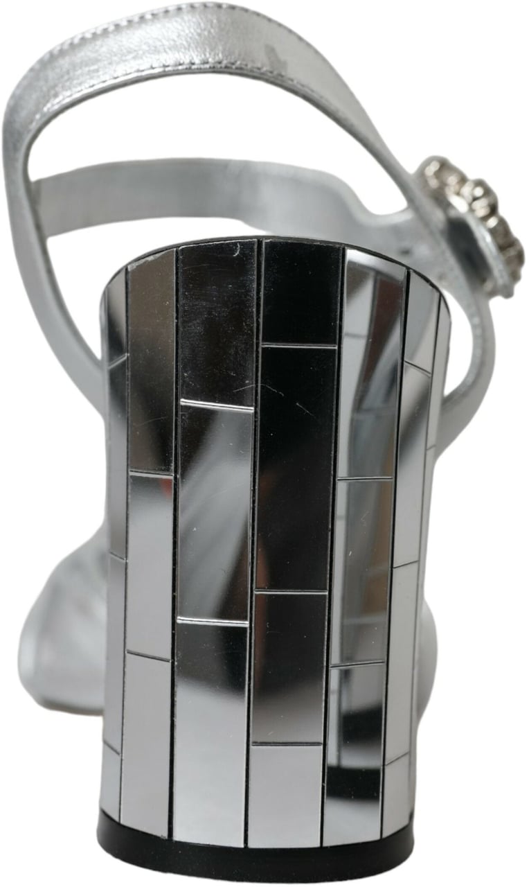 Dolce & Gabbana Silver Lambskin Leather Heels Sandals Shoes Zilver