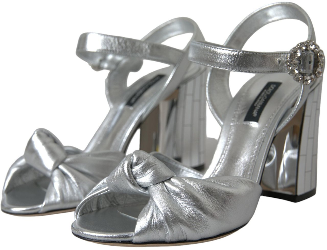 Dolce & Gabbana Silver Lambskin Leather Heels Sandals Shoes Zilver