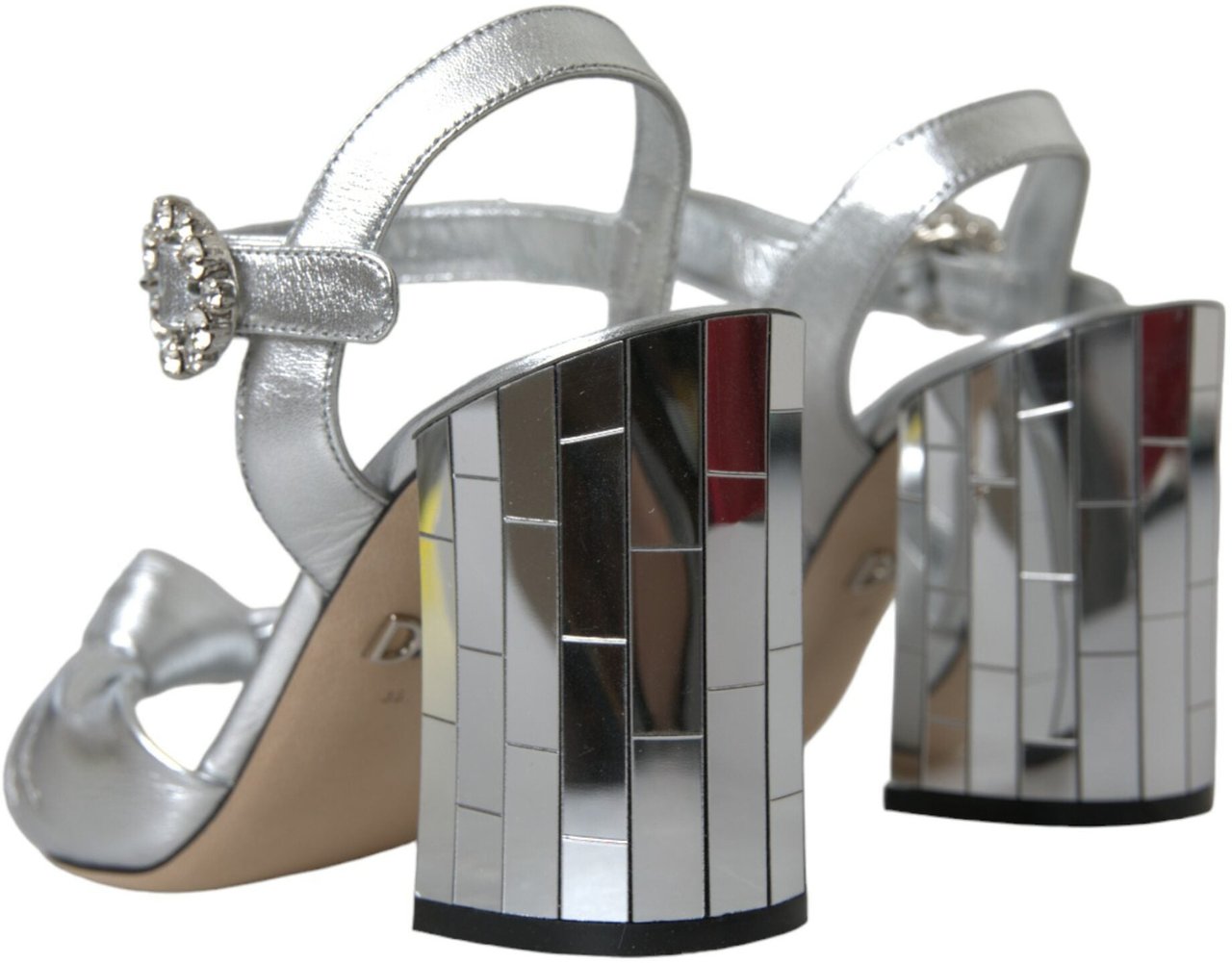 Dolce & Gabbana Silver Lambskin Leather Heels Sandals Shoes Zilver