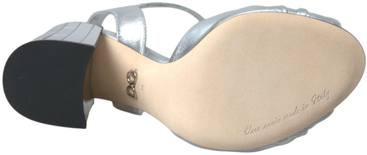 Dolce & Gabbana Silver Lambskin Leather Heels Sandals Shoes Zilver