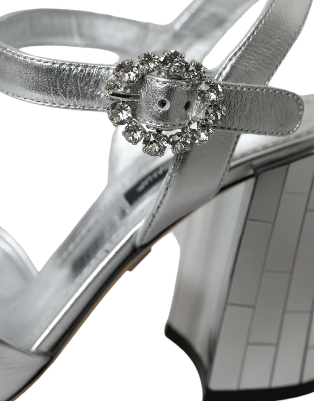Dolce & Gabbana Silver Lambskin Leather Heels Sandals Shoes Zilver