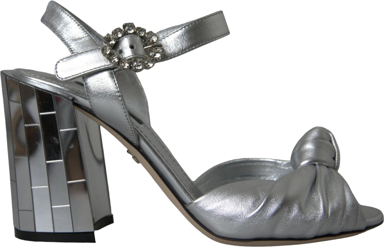 Dolce & Gabbana Silver Lambskin Leather Heels Sandals Shoes Zilver