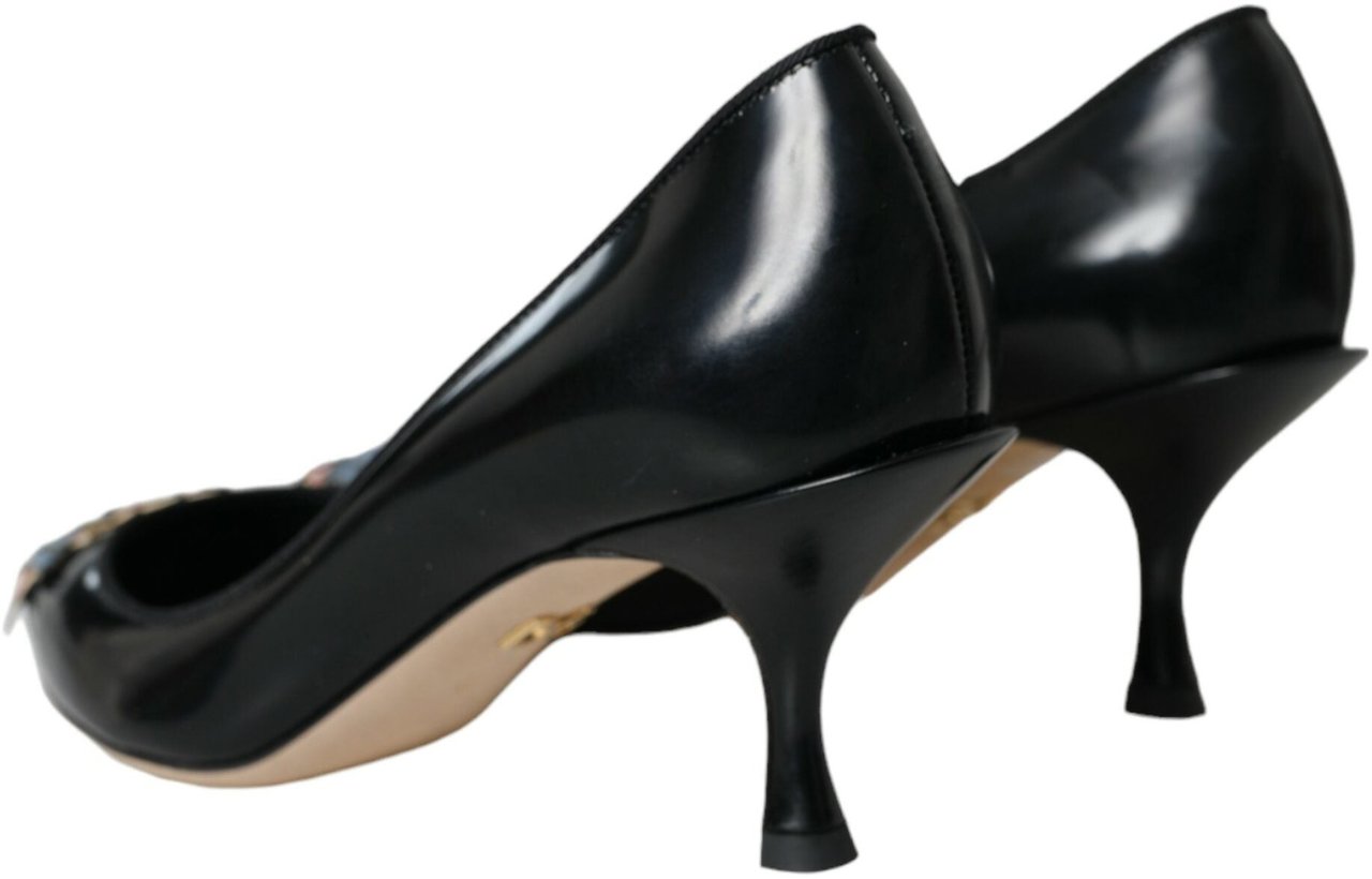 Dolce & Gabbana Black Leather BOOM Patch Heels Pumps Shoes Zwart