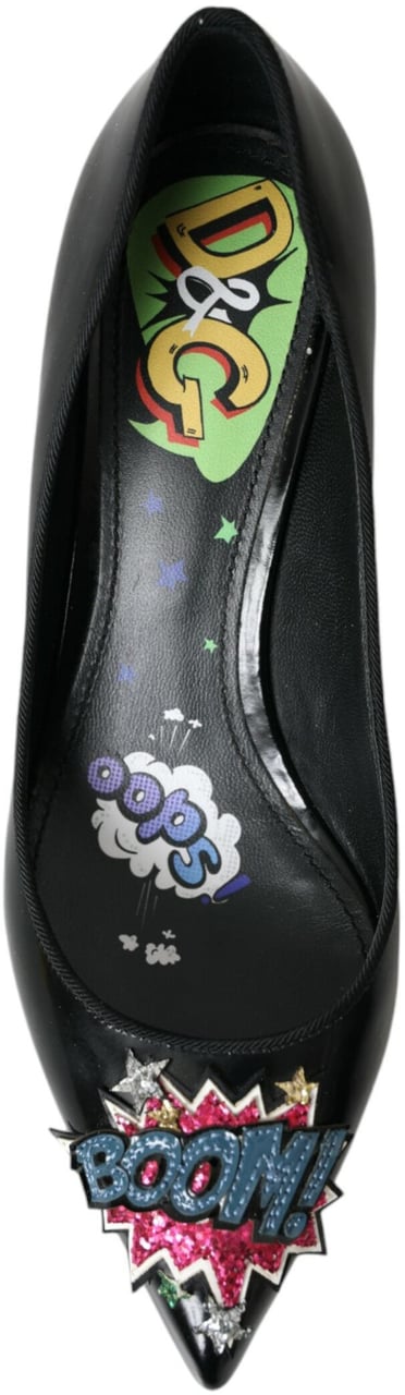 Dolce & Gabbana Black Leather BOOM Patch Heels Pumps Shoes Zwart