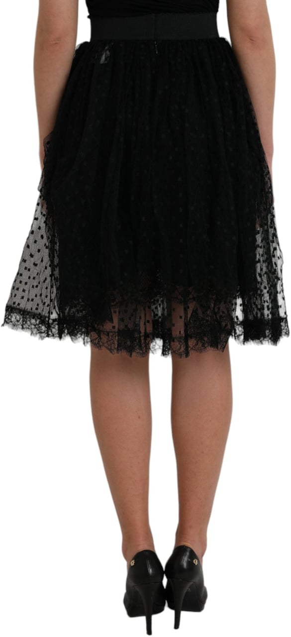 Dolce & Gabbana Black Nylon Lace Trim High Waist A-line Skirt Zwart