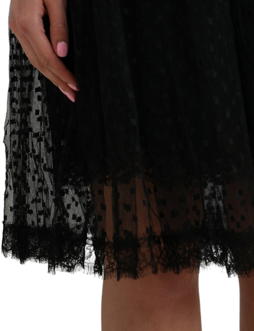 Dolce & Gabbana Black Nylon Lace Trim High Waist A-line Skirt Zwart