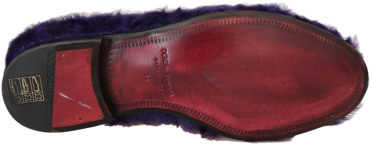 Dolce & Gabbana Purple Sheep Fur Leather Loafers Paars