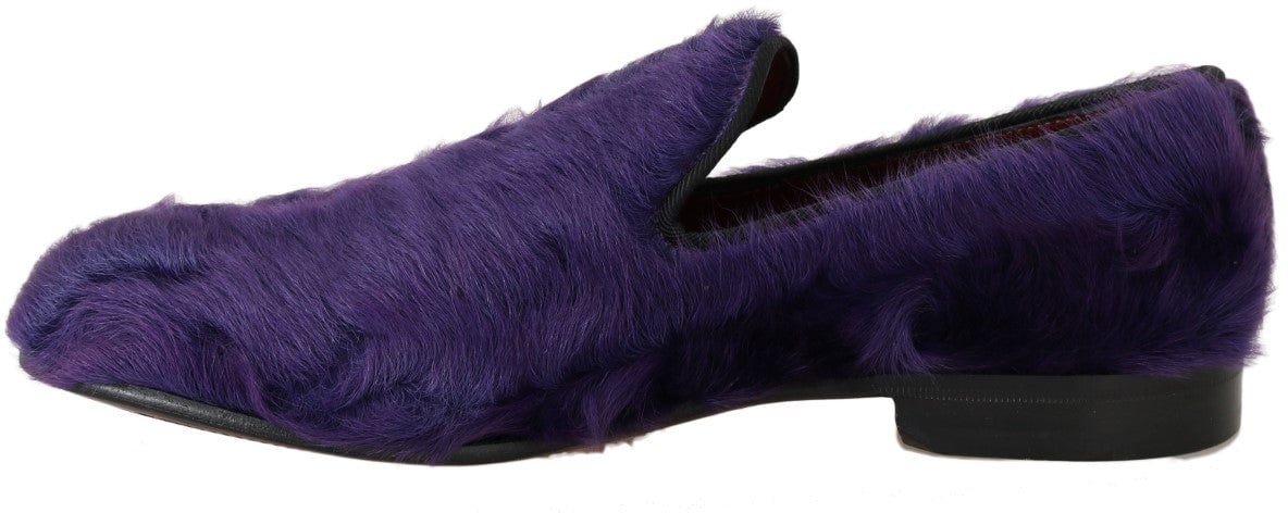Dolce & Gabbana Purple Sheep Fur Leather Loafers Paars