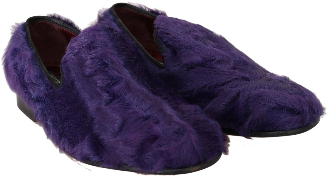 Dolce & Gabbana Purple Sheep Fur Leather Loafers Paars