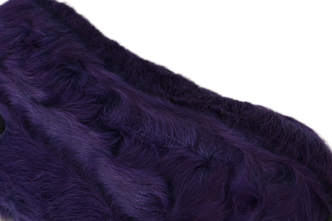Dolce & Gabbana Purple Sheep Fur Leather Loafers Paars