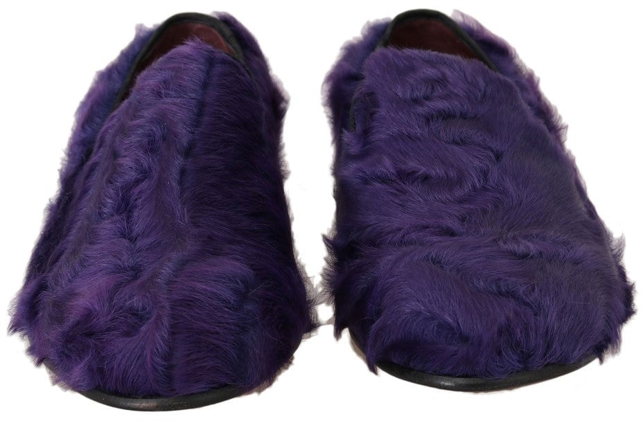 Dolce & Gabbana Purple Sheep Fur Leather Loafers Paars